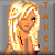 Pixelated cartoon-style icon of a blonde woman with one eye closed, wearing an orange dress and red shoes, standing next to vertical orange text reading "TAKEN" on a gray background.