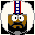 Pixelated character with brown hair and black clothing, wearing a red-and-blue striped headband, shown in two states: one with visible eyes, the other with closed eyes.