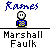 Pixelated icon shows a character with white face and blue-yellow checkered torso, labeled 'Rames' above and 'Marshall Faulk' below on gray background.
