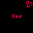 Pixelated pink heart symbol above two identical 'Dee' text blocks on black background.