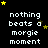 Black background with white pixelated text reading "nothing beats a morgie moment" repeated in three , surrounded by yellow and brown stars