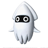Pixelated character with white body, black eye mask, and four small appendages, set against plain white background.