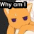 Animated orange cat with purple eyes and white chest, positioned against dark background with text overlay.