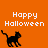 Pixelated black cat walks left on orange background with "Happy Halloween" text above; one frame shows partial gray area at bottom right.