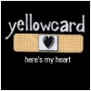 Yellowcard-themed buddy icon with band-aid graphic, heart symbol, and text 'here's my heart' or 'I'll let you break it' on black background.