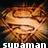 Animated icon featuring a stylized Superman logo with radiating lines, displaying partial text overlays in pixelated font.