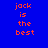 Red pixelated text 'jack is the best' appears on four distinct background colors: dark blue, light blue, cyan, and medium blue.