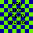 Blue and green checkered background with pixelated text reading "DAN LIKES PRETTY COLORS" in two identical vertical , one featuring a subtle radial blur effect