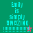 Green background with cyan text reading "Emily is simply AMAZING" in pixelated font, four horizontal lines below the text, and a small red star symbol on the right side of the lower line.