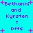 Pixelated text on cyan background with pink stars, displaying 'Bethanni and Kyrsten = bffs' in two identical vertical arrangements.