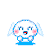 Pixelated character with blue wings and pink cheeks in four variations showing different wing positions and mouth expressions.