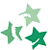 Four green star-shaped icons in varying shades and orientations on a white background, with no visible text or additional elements.