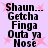 Pixelated text on light purple background with pink starbursts, displaying 'Shaun... Getcha Finga Outa ya Nose' in four identical