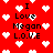 Red background with white pixelated hearts and repeated black text reading "I Love Megan L.O.V.E" in a pattern