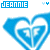 Blue heart-shaped icon with white outline and internal 'GF' text, featuring two variations of the top-left corner's pixelation.