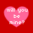 Four pink heart-shaped icons with white text "will you be mine?" on a red background, each displaying different pixelation levels.