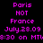 Static image with pink text on black background displaying repeated phrases about Paris, France, and a date/time.