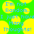 Pixelated text on a bright green background with yellow circular shapes, displaying 'I'm not Random. I just have Many Thoughts!' in blue letters.
