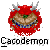 Pixelated red circular icon with brown and green facial features, blue accents, and a gray background, labeled 'Cacodemon' below.
