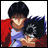 Pixelated anime-style character with dark hair and red jacket holds black gun, next to black background with white text.