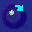 A circular blue icon with a white dot and a cyan arrow that changes direction