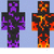 Pixelated character with purple and black body, orange-yellow flame-like torso, and blocky face in two alternating states.