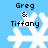 Blue background with four white snowflake icons arranged in a , each labeled 'Greg & Tiffany' above it