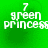 Green background with white text reading '7 green princess' in four identical quadrants, each showing slight pixelation and minor variations between