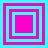 Four square each contain nested squares alternating in bright pink and cyan, arranged on a solid cyan background