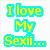 Pixelated text in yellow with cyan outline reads "I love My Sexii..." above a muffin image, followed by "Muffin!" below.
