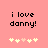 Pixelated text 'i love danny!' in black on pink background with five heart symbols below, two versions showing different heart color sequences.