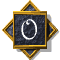 Four identical square icons with gold borders and dark blue backgrounds, each featuring a white circular symbol in the center.