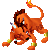 Pixelated orange lion with brown mane and yellow paw pads, holding a white sword-like object in its mouth, tail flame flickering