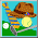 Pixelated icon shows golf scene with brown hat, striped shirt, golf club, ball, and green grass on blue background with partial text.