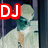 A pixelated image of a person in white clothing with light-colored hair, overlaid with red text reading "DJ" and "King" across different sections.