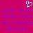 A static pixel art image with a bright magenta background, featuring a cyan heart symbol at the top and repeated purple text below.