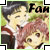 Pixelated static icon featuring two anime-style characters with one character's face partially obscured by the other, set against a green background with black text reading "Fan" in the top-right corner.