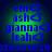 Blue text labels 'em', 'ash', 'gianna', 'leah' with heart symbols on green gradient backgrounds, arranged in a with blue pixelated borders