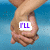 Four show hands holding against a blue background with text overlays: 'I'LL', 'NEVER', 'LET', and 'GO<3'