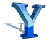 Blue and light blue 3D letter Y with dark blue base, arranged in a on gray background