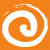 A static pixelated icon featuring a white spiral on an orange background with visible dithering and blocky edges.