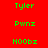 Green pixelated text on red, purple, blue backgrounds with repeated names and numbers.