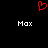 Red pixelated heart symbol above two white 'Max' text labels on black background.