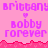 Pixelated pink background with repeated text 'Brittany' at top, three heart symbols above 'Bobby forever', and a jagged red border.