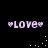 Pixelated text 'LOVE' flanked by heart symbols on black background, with scattered white dots in four quadrants.
