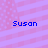 Four identical display the name 'Susan' in blue pixelated text over a pink and purple striped background with white polka dots