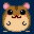 Pixel art hamster with brown fur, pink ears, and black eyes in multiple expressions on dark blue background.