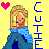 Pixelated static buddy icon featuring a person with blonde hair in blue clothing against yellow background, pink heart symbol, and vertical text on right side.