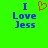 Green background with blue text reading "I Love Jess" and a red pixelated heart symbol above the word "Love".