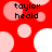 Red background with pink and white circles; black text 'taylor heald' appears in four quadrants.